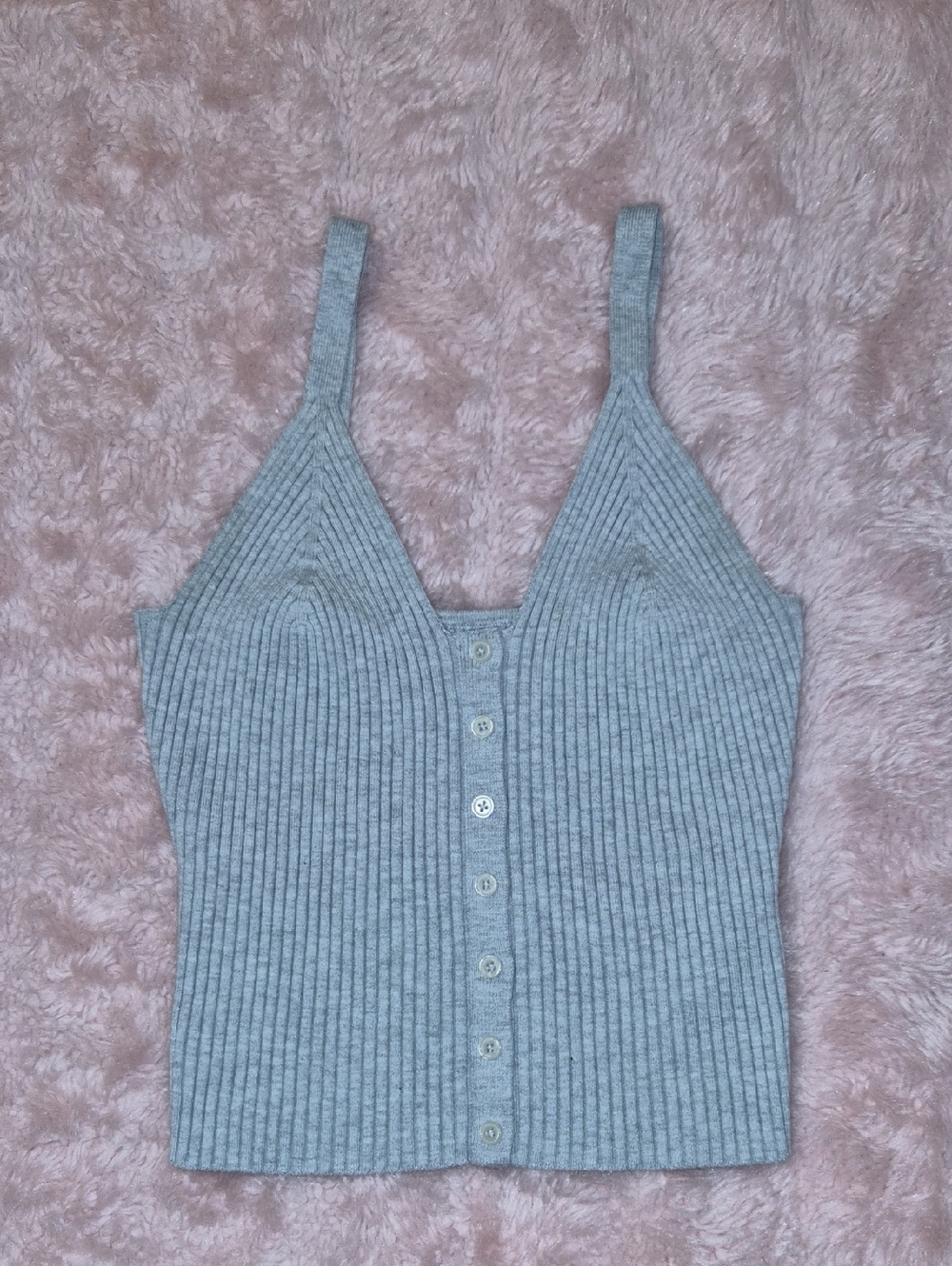 aerie Ribbed V-Neck Button-Front Camisole - Gray